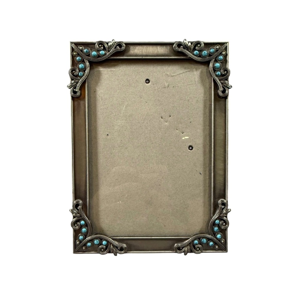 Decorel Picture Frame 5.5x7.5 Antique Silver Turquoise Beads Ornate Filigree